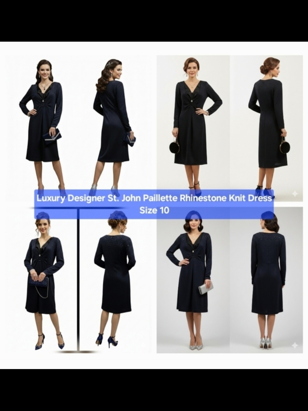 Luxury Designer St. John Paillette Rhinestone Knit Dress Size 10